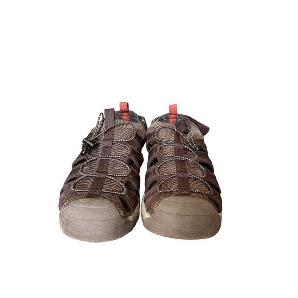 NWOB Eddie Bauer Yesler Fisherman Sandals Men 12M Brown Burgundy Leather Comfort - Picture 2 of 7